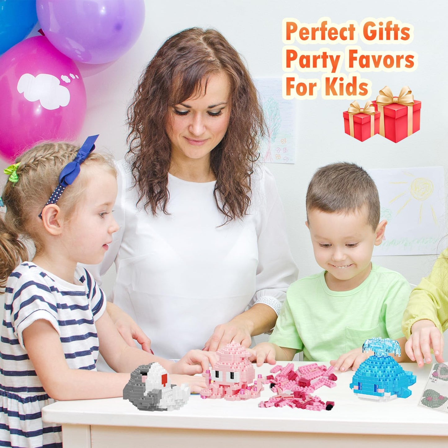 Tenyeah Party Favors For Kids, 12 Packs Mini Marine Animals Micro Building Blocks Set, Classroom Prizes, Small Toy Prizes, Goodi