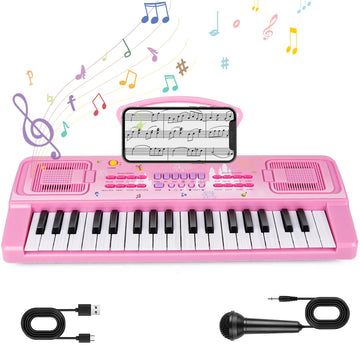 M Sanmersen Kids Piano Keyboard, 37 Keys Electronic Piano With Music Book Bracket, Musical Toy For Toddlers 1-8 Years, Christmas Birthday Gifts For Boys Girls, Pink