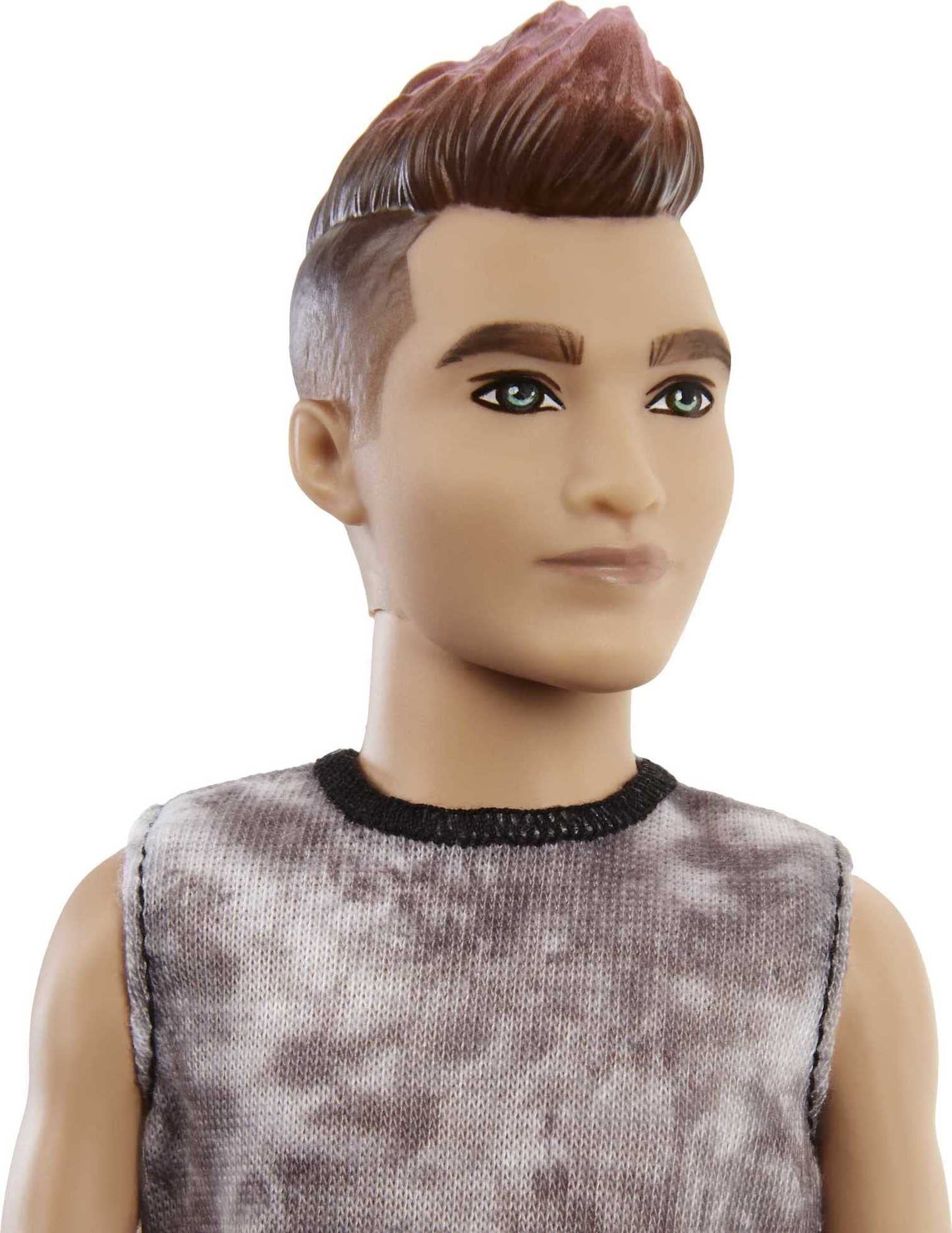 Barbie Ken Fashionistas Doll #176 With Sculpted Brunette Ombre-Tipped Hair Wearing A Sleeveless Tie-Dye Shirt, Red Plaid Pants &
