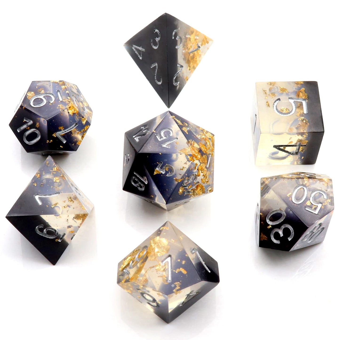 PJOY DND Sharp Edged Dice Set, 7pcs Teal Rosegold Foil Liquid Core DND Dice Set Resin D&D Polyhedral Dice with Dice Case for Rol