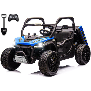 karbost 2 Seater 24V 10Ah Kids UTV Ride On Dump Truck with EVA Tires Ride on Toys for Big Kids with Remote Control 4WD Ride on Car Side by Side Truck with Electric Dump Bed  Shovel  Blue & Black