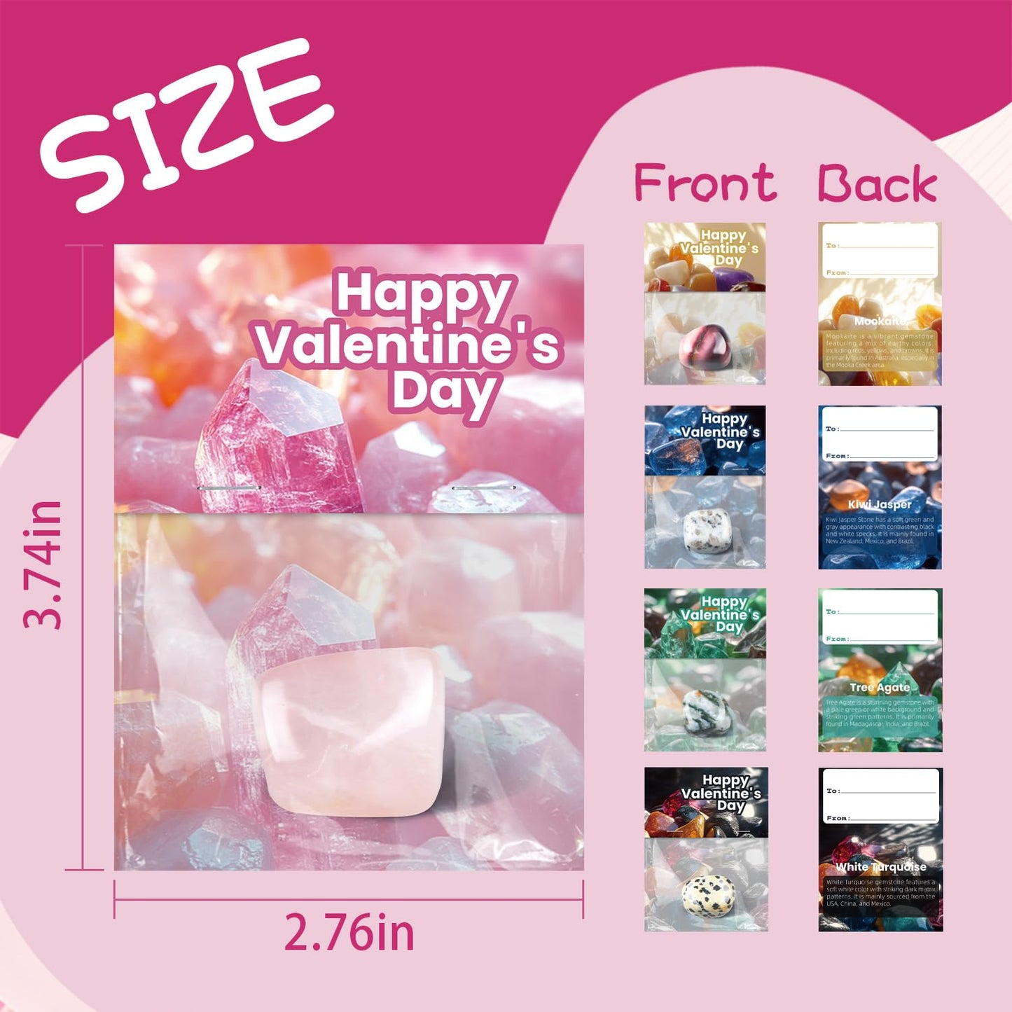 30 Pack Prefilled Valentines Cards & Crystal - Valentines Day Gifts for Kids Classroom - Gem Rock Valentines Day Cards for Kids