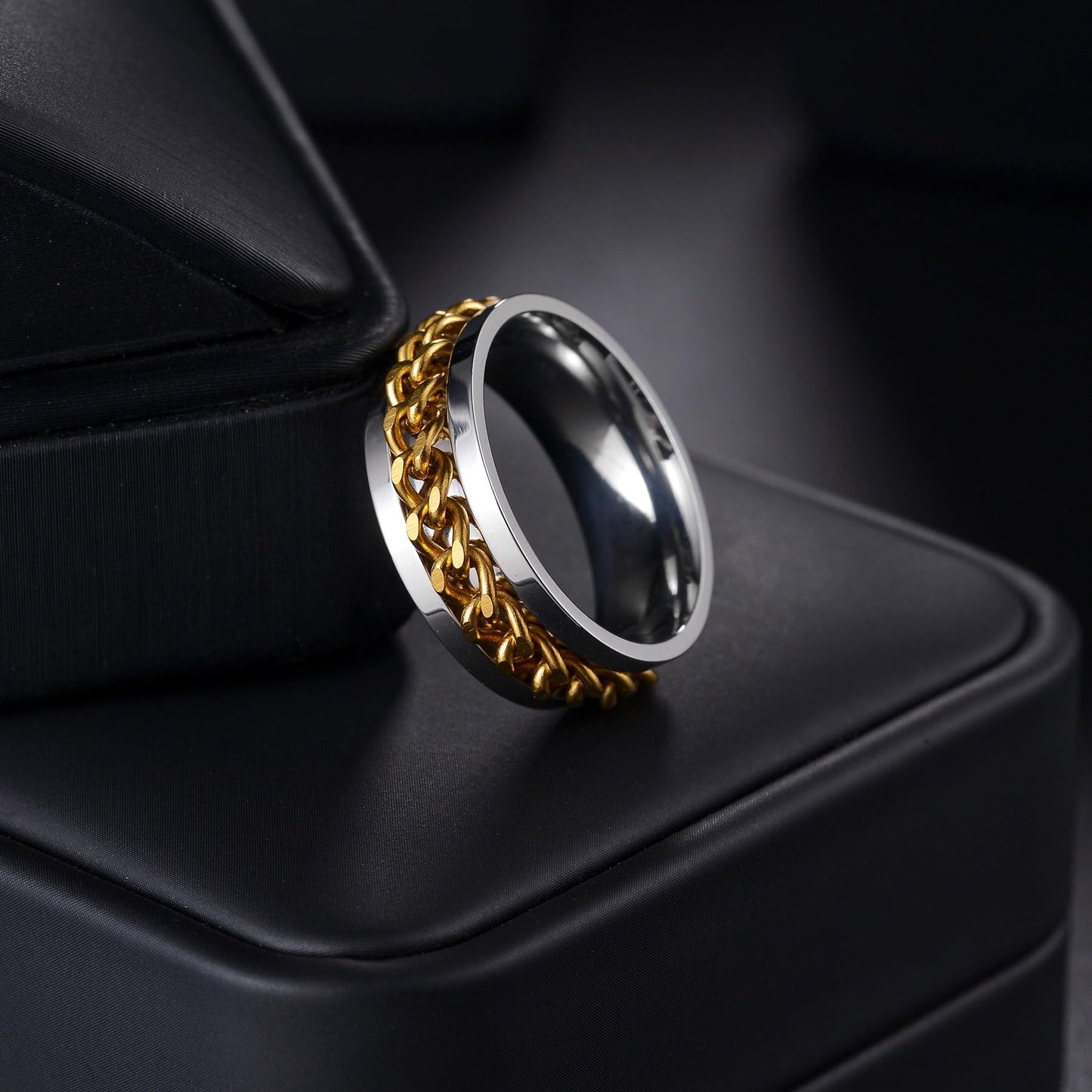 Udolfly Mens Fidget Rings Anxiety Rings For Men Womens Chain Spinner Rings For Adults Titanium Steel Ring Chain Gold Size 10