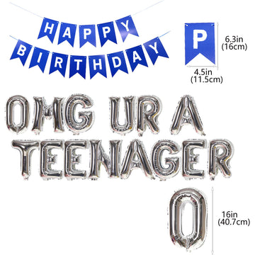 13Th Birthday Decorations Blue For Boys, Omg Ur A Teenager 13Th Birthday Decoration, Blue 13Th Birthday Banner Number 13 Star Fo