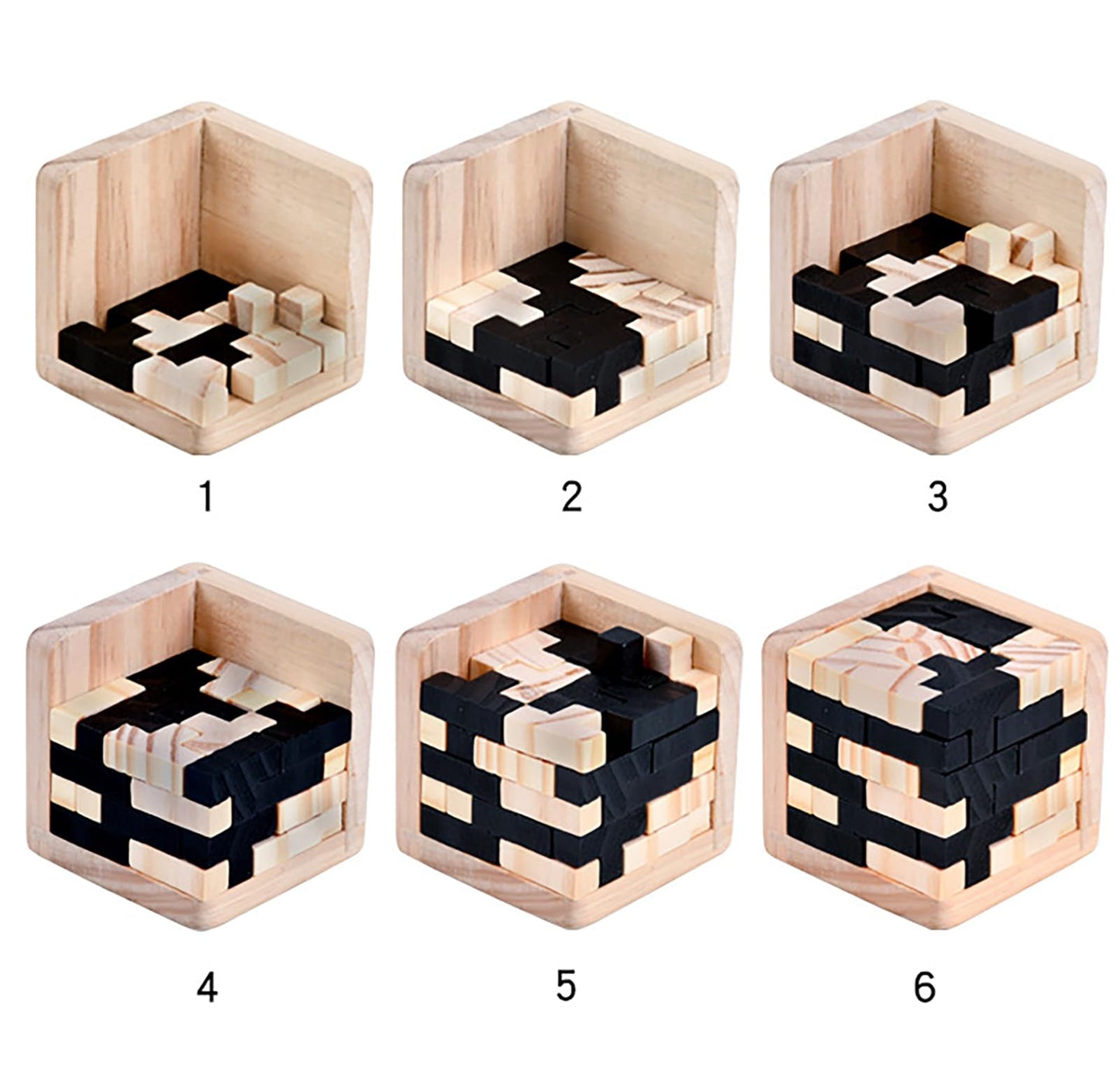 Wooden Brain Teaser Puzzle Cube Easter Basket Stuffers Wooden Puzzles T-Shaped Jigsaw Logic Puzzle Educational Toy For Kids And Adults By Ahyuan (Black And Natural)