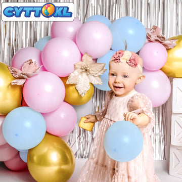 Cyttok Pink Blue And Gold Balloons 12 Inch 100 Pack Helium Balloons For Birthday Wedding Baby Shower Party Decorations