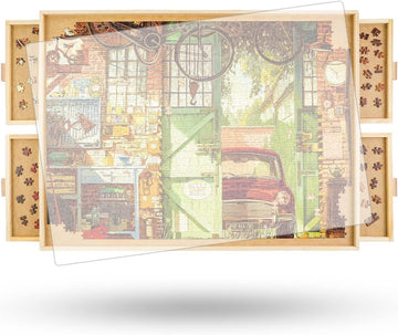 All4Jig 1500 Piece Rotating Puzzle Board With Drawers And Cover,26'X35'Portable Wooden Jigsaw Puzzle Table For Adults Portable,Lazy Susan Spinning Puzzle Boards Birthday Gift For Mom