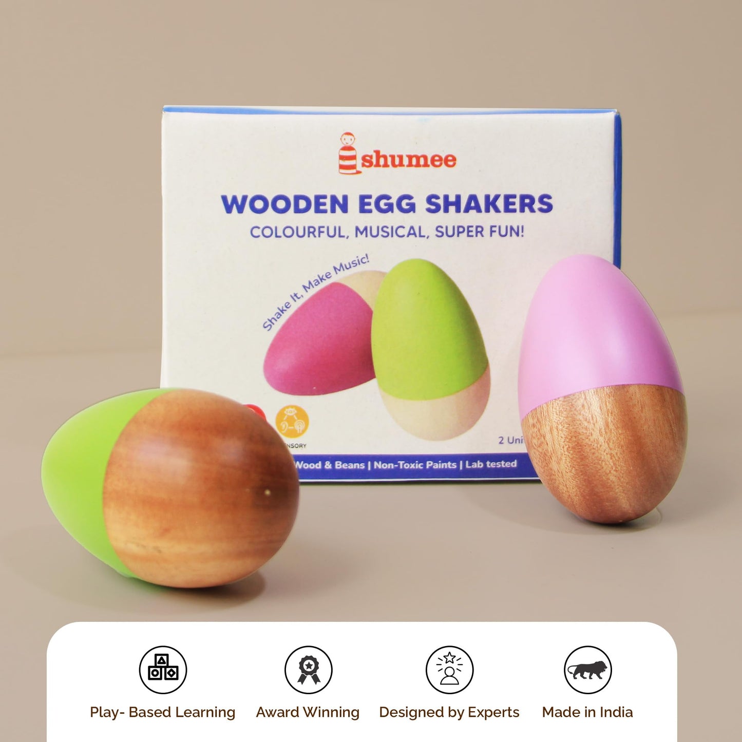 Shumee Wooden Easter Egg Shakers for Babies | Baby Easter Basket Stuffers Gift | 100% Child Safe & Non-Toxic | Montessori Musica