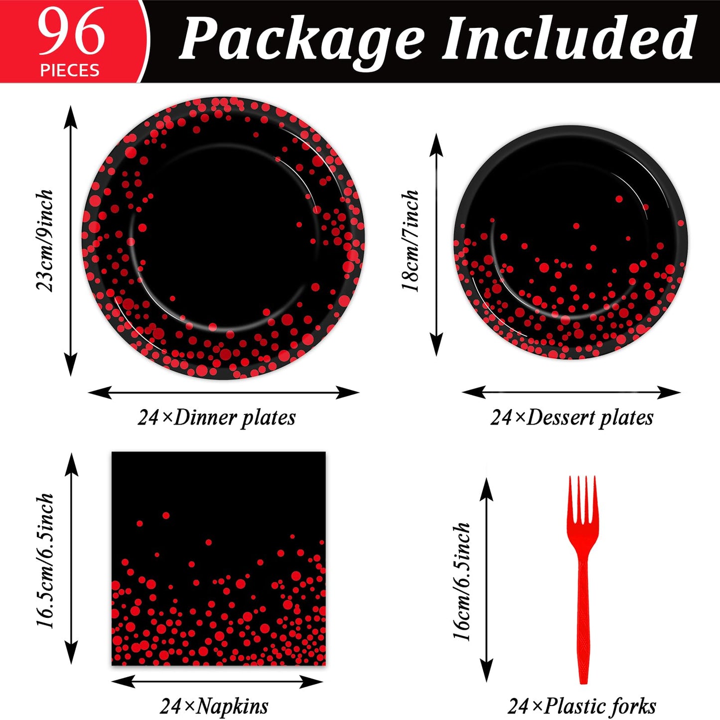 96 Pcs Black And Red Party Plates And Napkins Party Supplies Red Dot On Black Party Birthday Tableware Set Decorations Favors Fo
