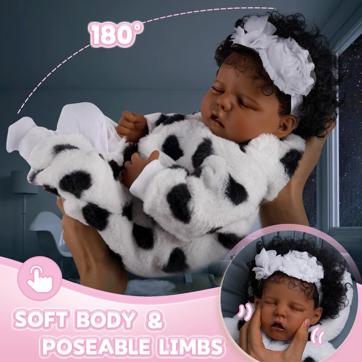 BABESIDE Lifelike Reborn Baby Dolls Black Girl - 20 Inch Soft Feeling Realistic-Newborn Baby Dolls Cute Real Life Baby Doll with