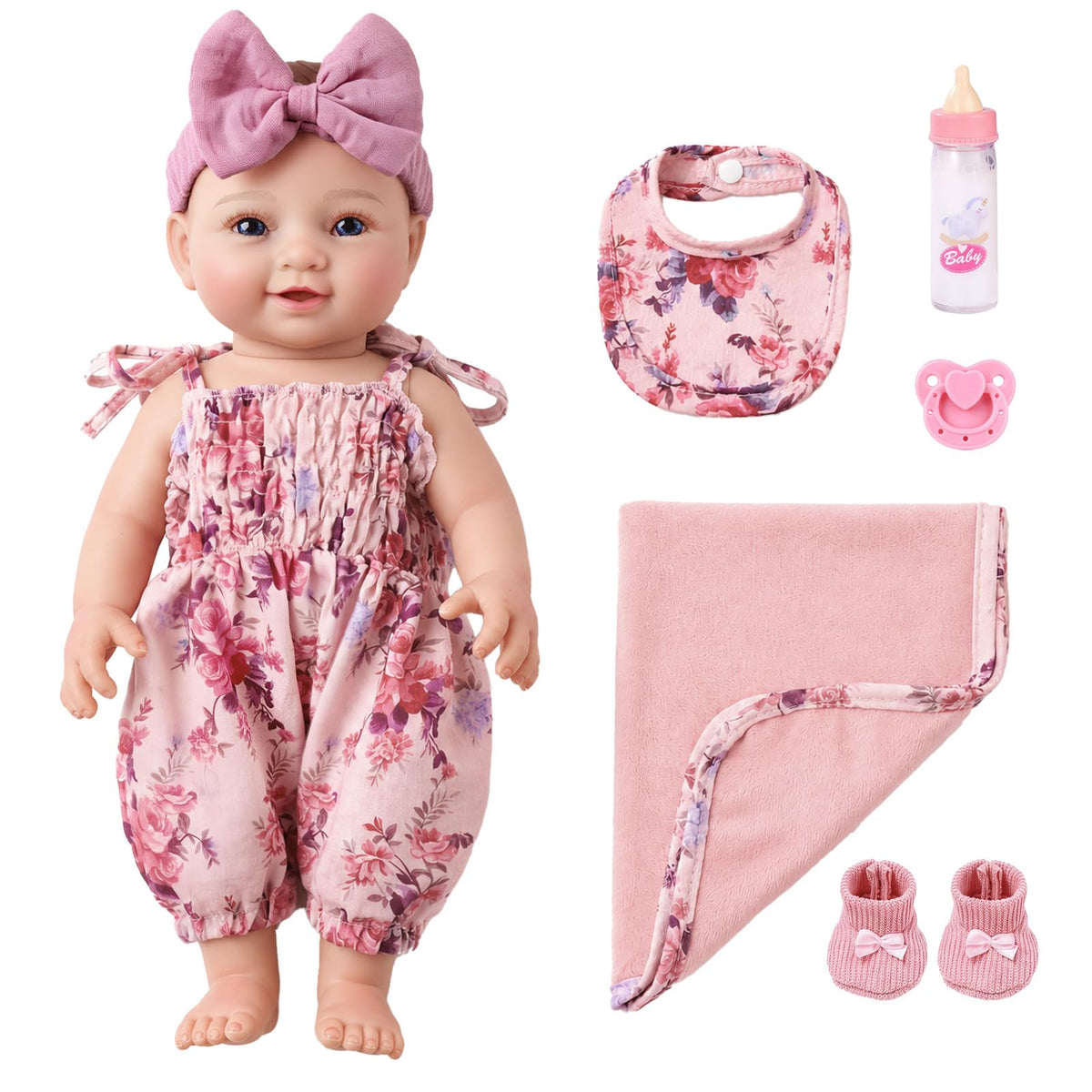 BABESIDE 15 Inch Baby Doll Set, Soft Body Girl with Floral Outfit