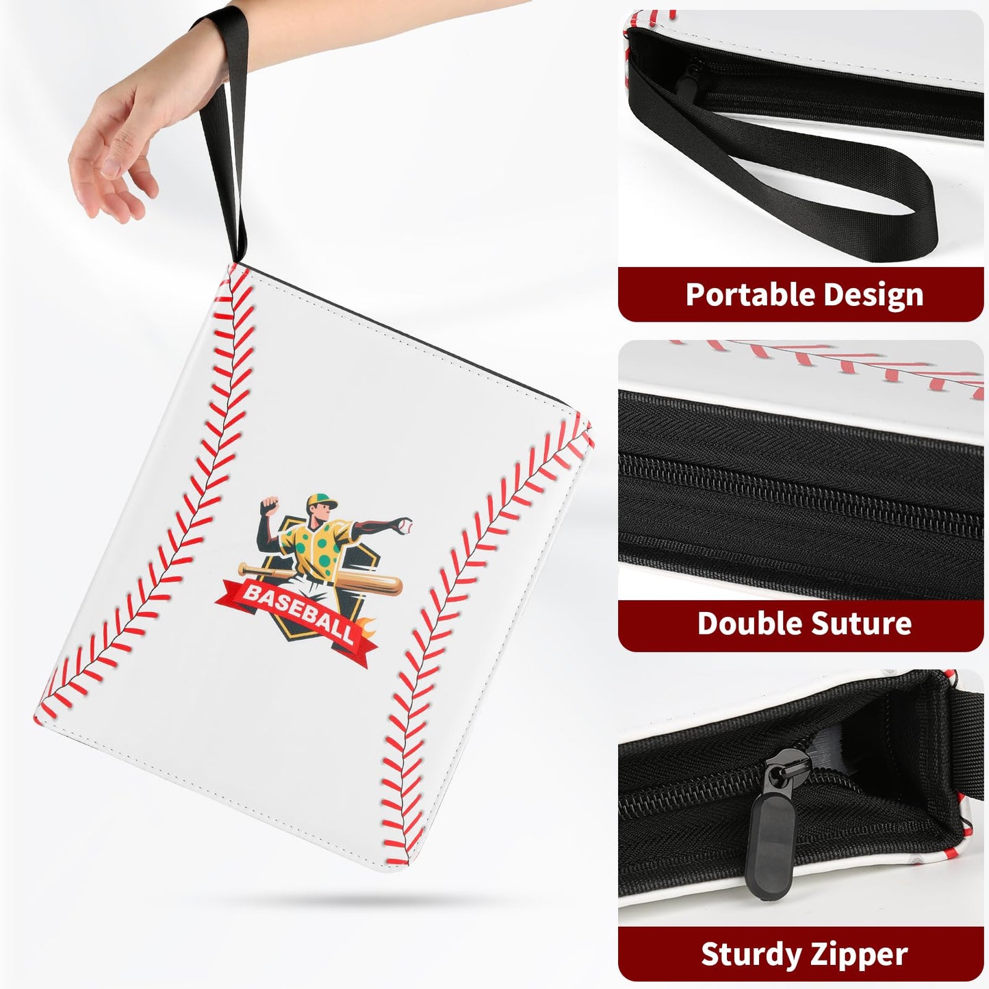 Baseball Trading Card Binder 9 Pocket  enhanced Zip Trading Card Binder  Waterproof 720 Double Sided Pocket PU Collection Binder  Card Album for YuGiOh  MTG  TCG  Game Cards & Sports Cards (White 1)