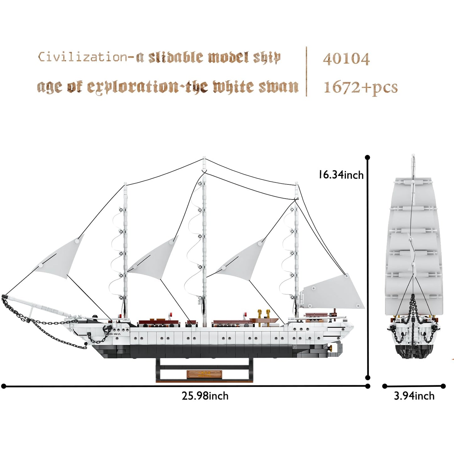 JMBricklayer Ship Building Toy - Building Sets for mature-themed 40104  White Swan Model Ship Attractive Showroom Decoration  Pirate Ship & Nautical Adventure Experience Construction Toys