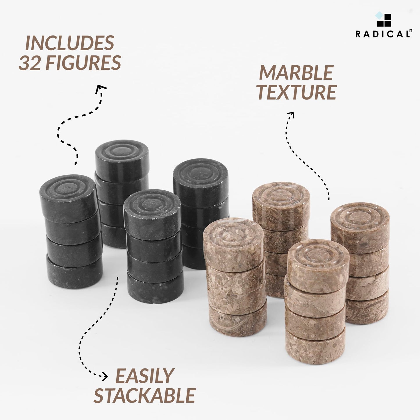 Radicaln Marble Checker Figures 1.25'' Inches Black And Oceanic Handmade Chess Pieces For Checker Board Game Draughts Game Chess And Checkers Board Games