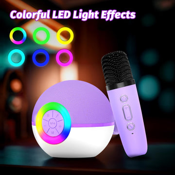 Goopow Mini Karaoke Machine Speaker For Kids Adults, Portable Bluetooth Microphone Song Toys With Led Light, Best Chritmas Birthday Festival Gift For 3 4 5 6 7 8+ Year Old Girls Boys (Purple-2Mic)