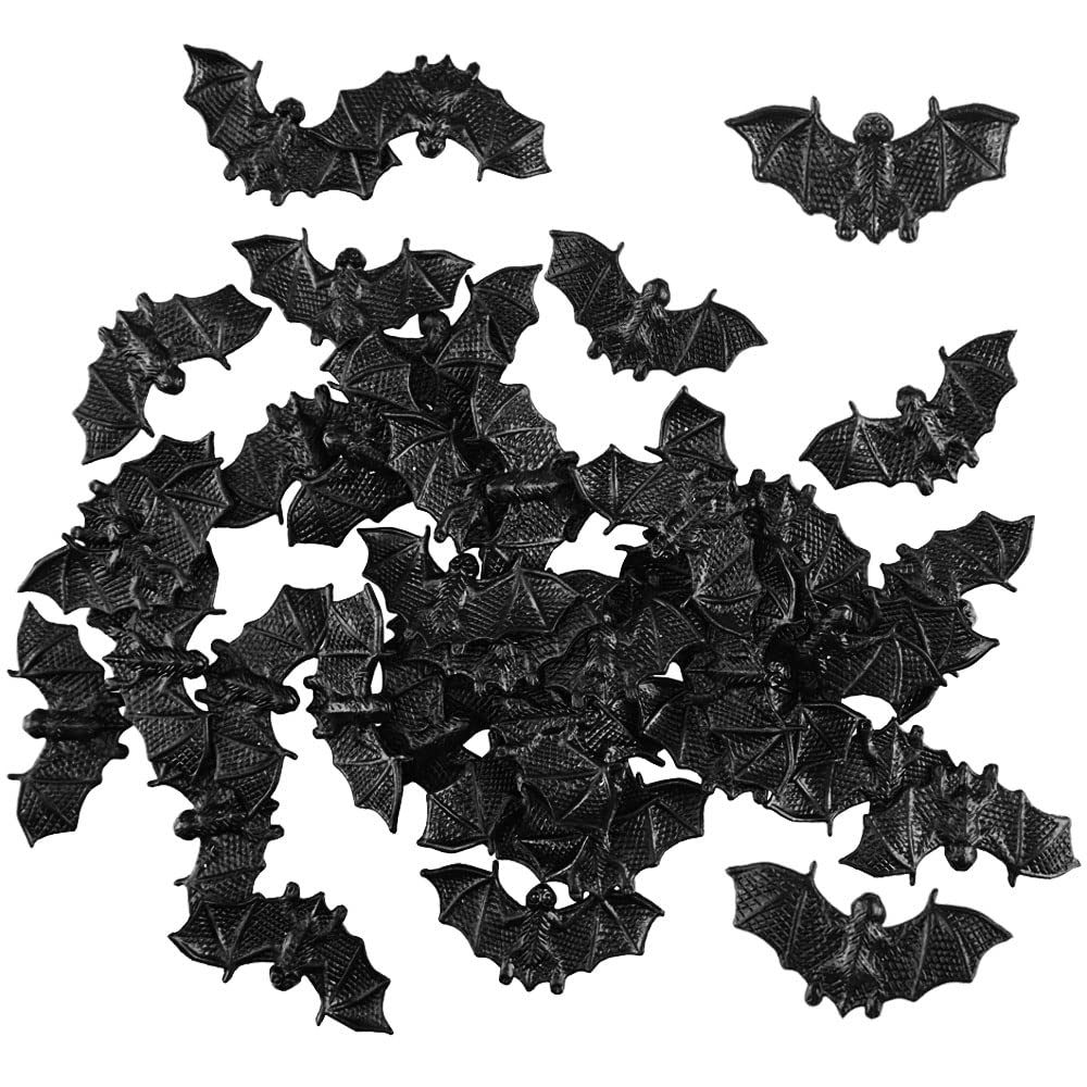 Saktopdeco 40 Pcs Black Bats Halloween Decoration Mini 3D Bat Plastic Toy Party Favor Artificial Bats For Crafts Creepy Scary Prank Toys