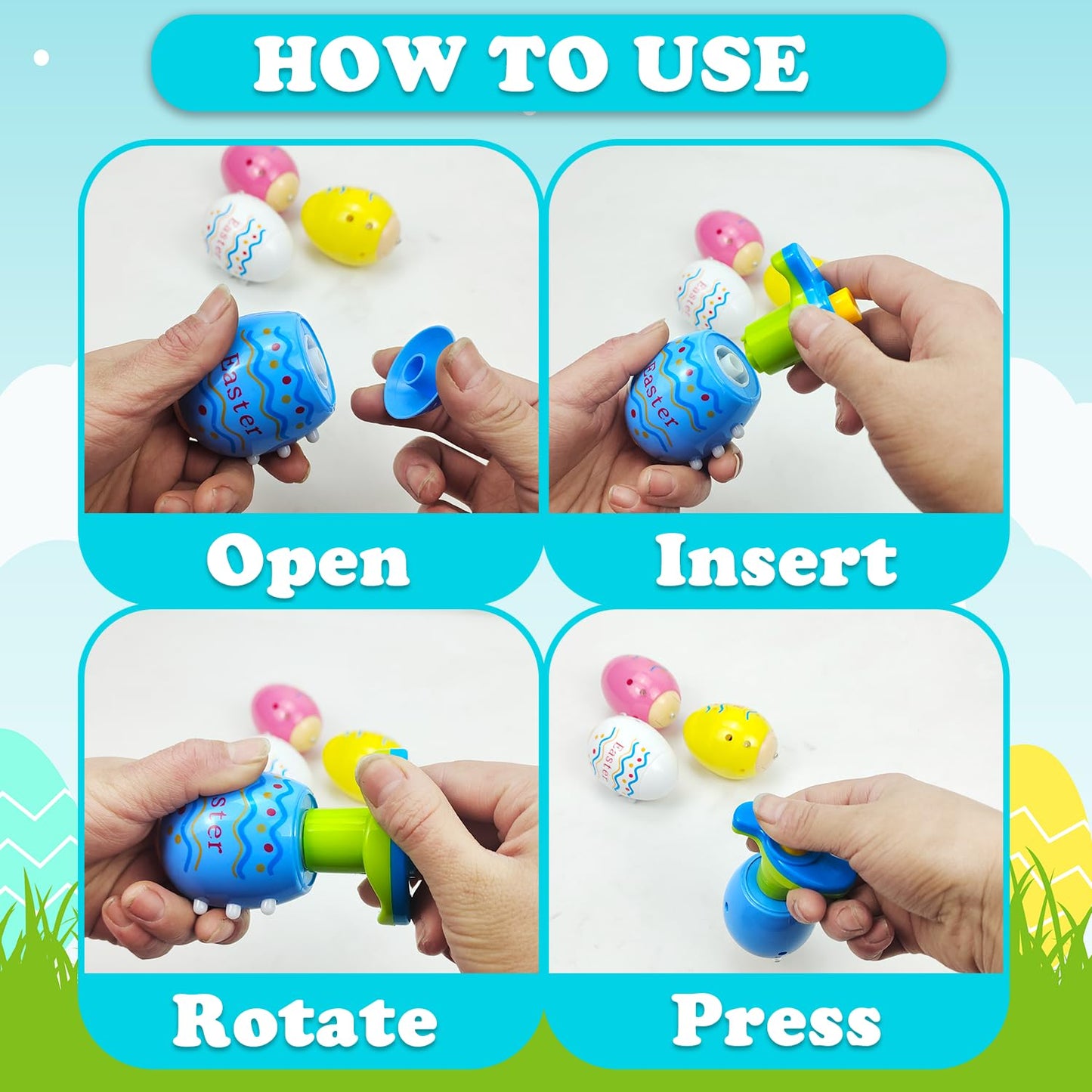 Light up Easter Eggs Hunt Supplies for Kids, 8 Pack Easter Basket Stuffers Fillers for Toddler Boys Girls, Spinning Tops Toys Gi