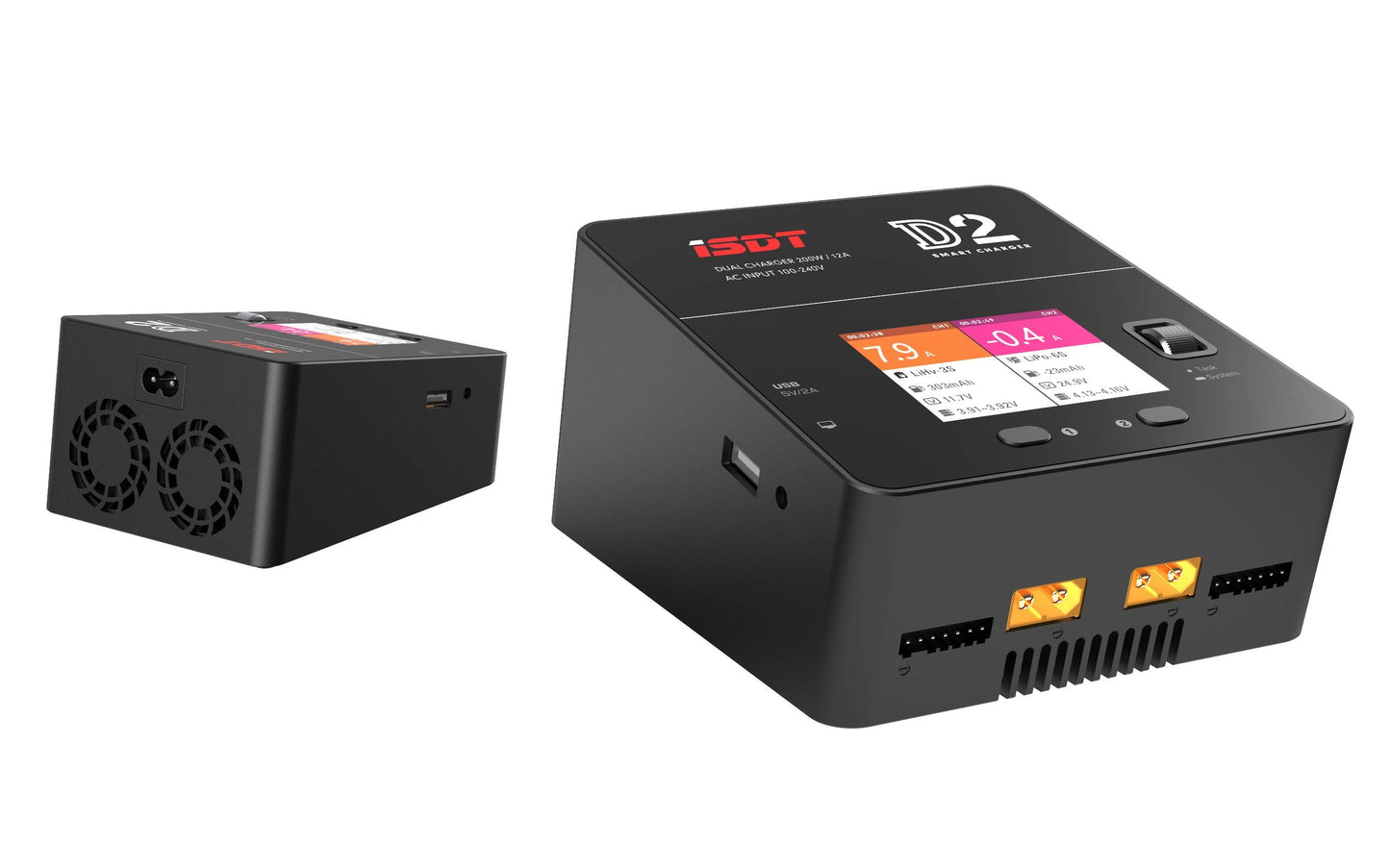 ISDT D2 Mark 2 LiPo Battery Balance Charger Duo Discharger Dual 200W 12A2 AC Dual Channel Output 1-6S Li-ion Life NiCd NiMH LiHV