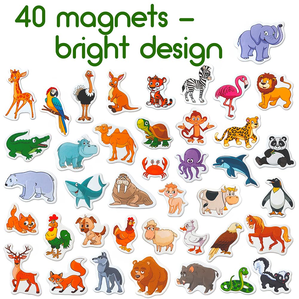 40 Fridge Magnets For Toddlers - Zoo And Farm Kids Magnets For Fridge - Toddler Magnets For Refrigerator - Magnetic Animals - Fridge Magnets For Kids - Animal Magnets - Toddler Fridge Magnets