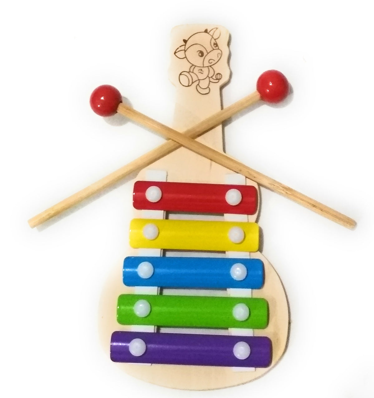 Crafts India Wooden Xylophone For Kids Musical Toy With 5 Notes Multi Color