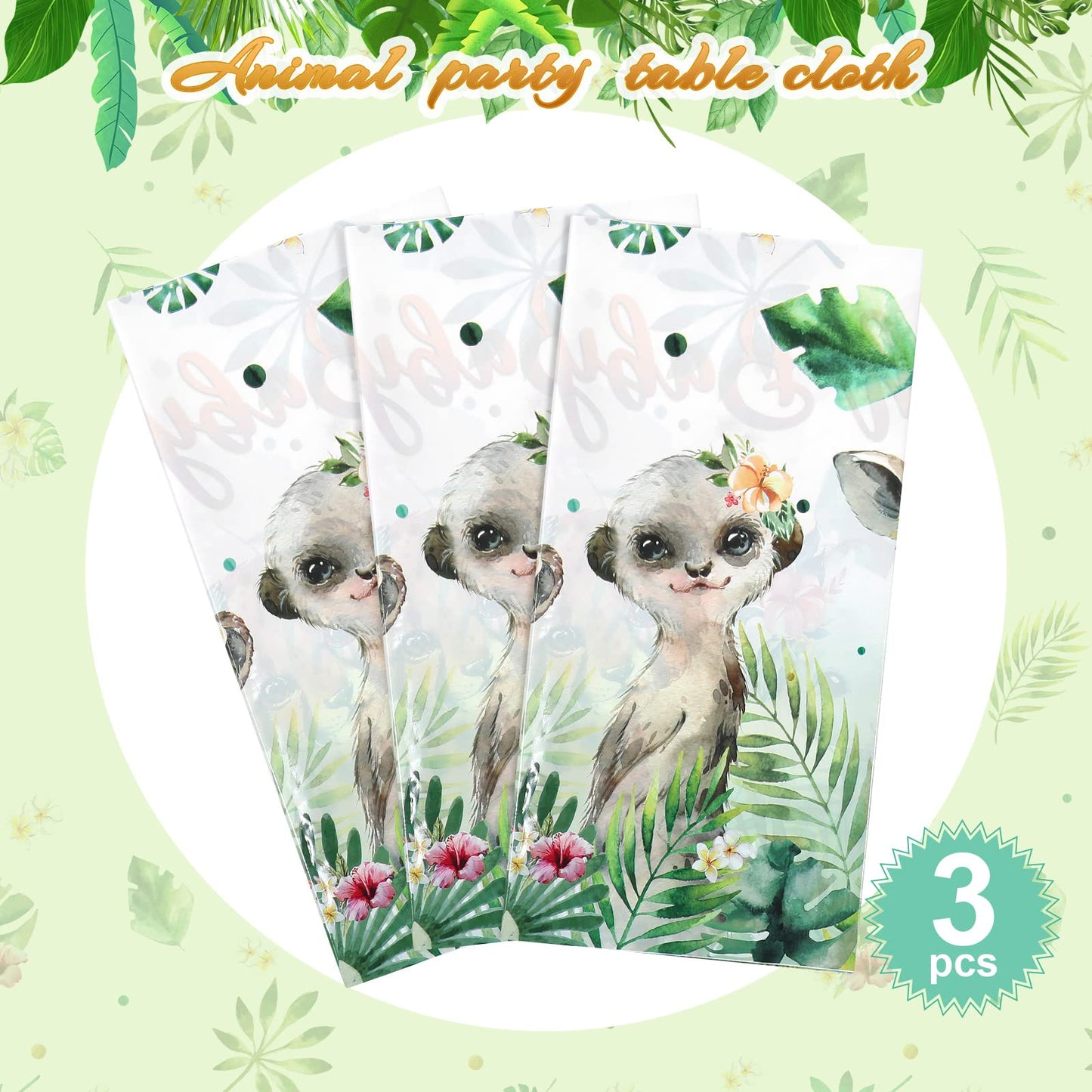 3 Pieces Jungle Safari Tablecloths Jungle Animal Plastic Table Cover Disposable Safari Table Cover Wild Jungle Plastic Tableclot