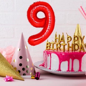 40 Inch Giant Red Number 9 Balloon, Helium Mylar Foil Number Balloons For Birthday Party, 9Th Birthday Decorations For Kids, Ann