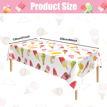 Lianxuia 3 Pieces Ice Cream Plastic Tablecloth, 51 X 86 Inch Ice Cream Party Table Cover, Ice Cream Party Decorations, Suitable
