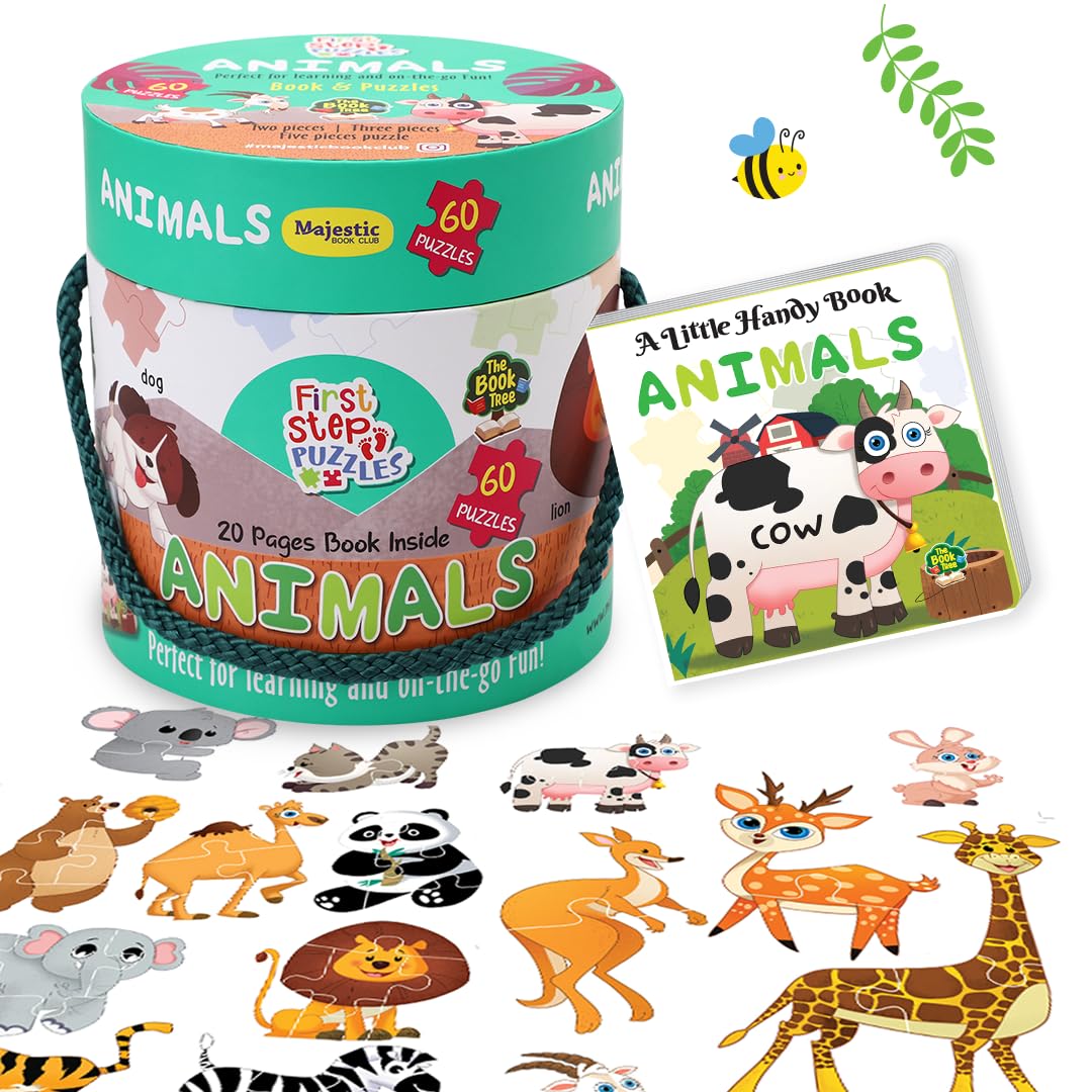 The Book Tree Animal Puzzle For Kids  60 Piece Animals Jigsaw & Toddler Puzzles With 1 Board Book,Educational Toy For Cognitive