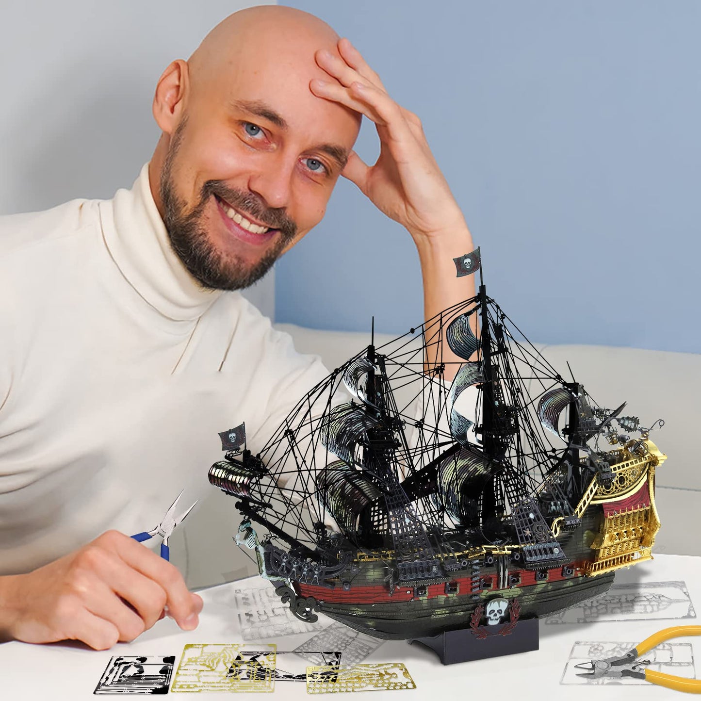 Piececool 3D Metal Puzzles For Adults, The Queen Anne'S Revenge Pirate Ship Model Kits, 3D Watercraft Model Building Kit, Diy Craft Kits Difficult 3D Puzzles For Family Time