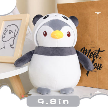 Meleceri Cute Penguin Panda Plush Toy,9.8'' Stuffed Animal With Panda Costume Outfit,Christmas Birthday Gift