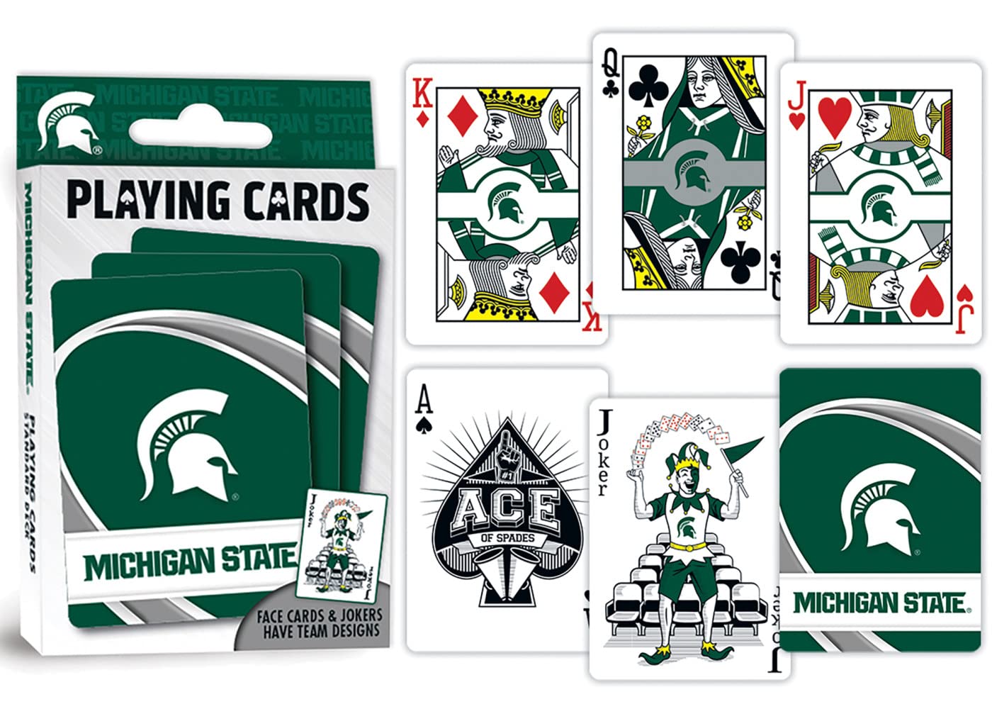 Masterpieces Family Games - Ncaa Michigan State Spartans Playing Cards - Officially Licensed Playing Card Deck For Adults, Kids,