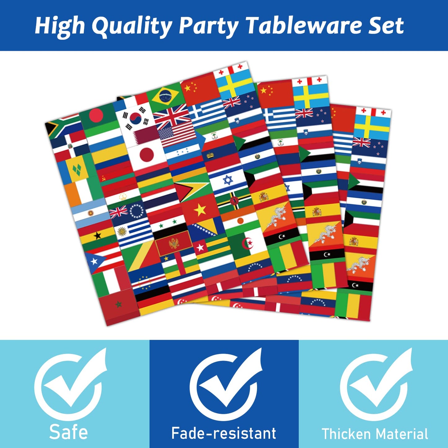 96 Pcs International World Flags Plates And Napkins Party Supplies Travel Trip Around The Globe Tableware Set Retirement Party D