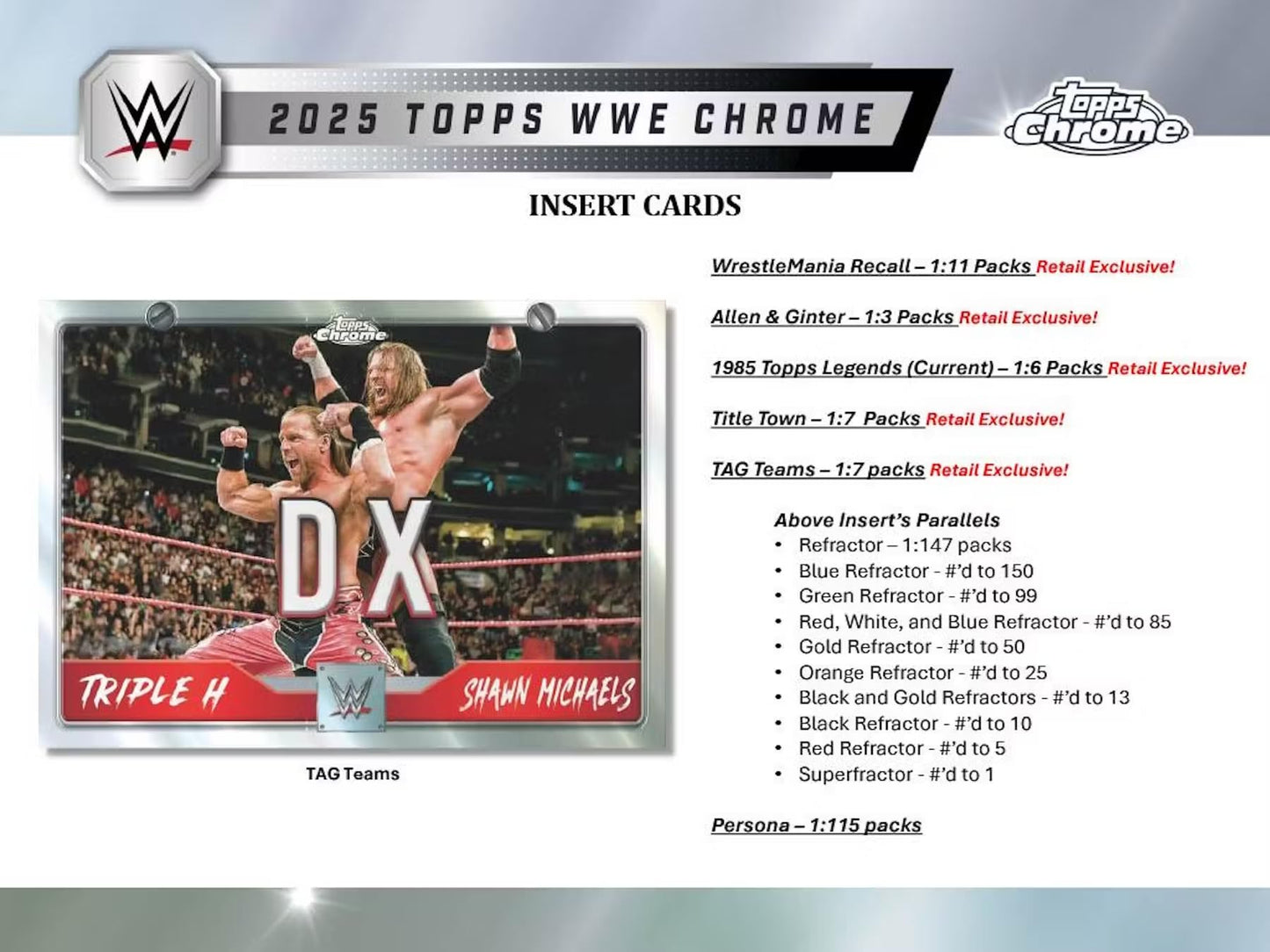 2025 Topps Chrome Wwe Trading Cards Mega Box, 48 Total Cards, 6 Packs, 8 Cards Per Pack