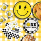200Pcs One Happy Dude Birthday Plates Yellow Smile Face Party Plates One Happy Dude Paper Plates Cups Napkins Decor Disposable P