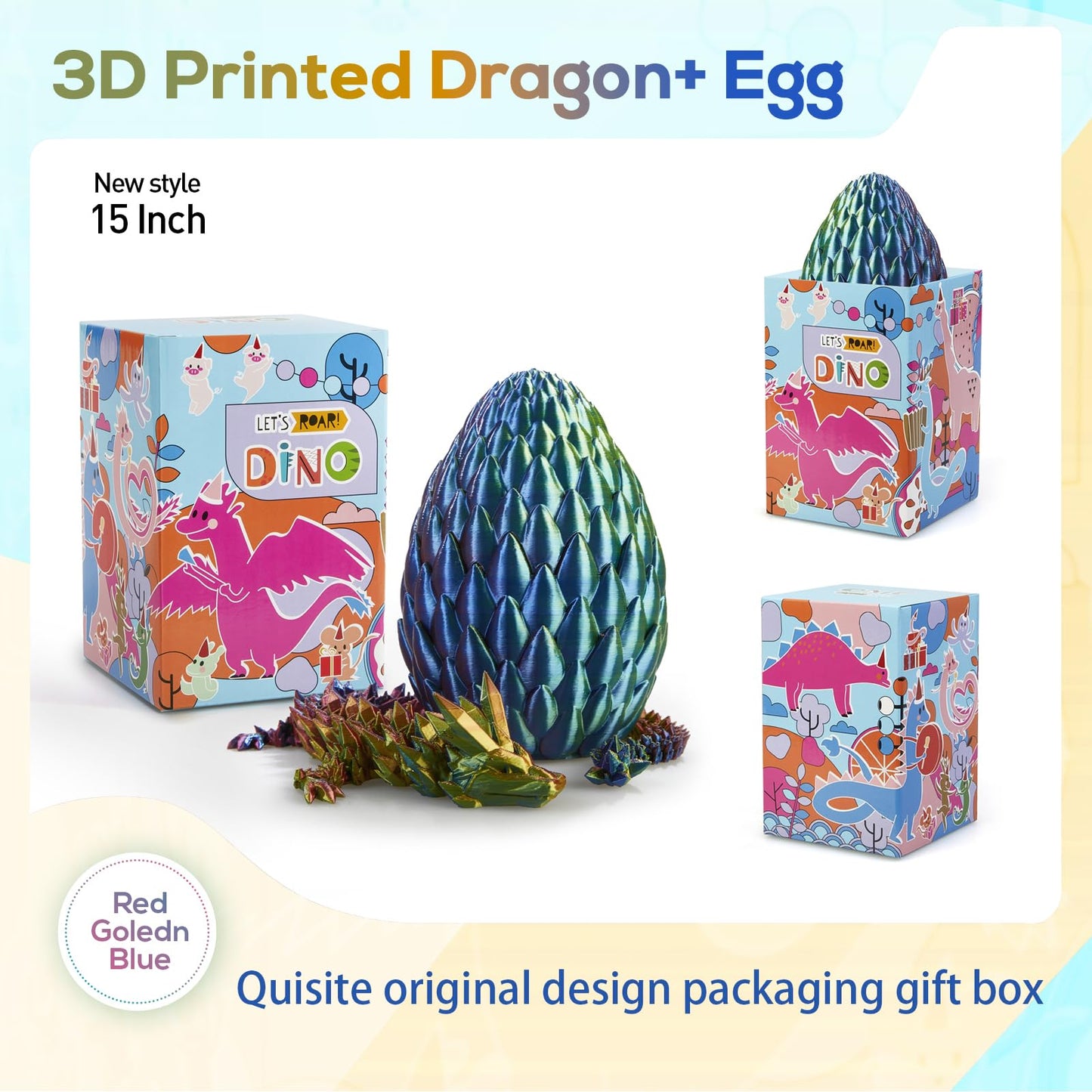 3D Printed Dragon,Dragon Eggs With Dragon Inside,Dragon Egg Toy,15'' Full Articulated Crystal 3D Dragon For Children'S Day Gift