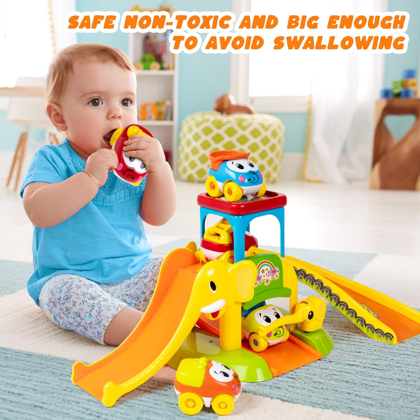 Toddler Toys For 1 2 3 Year Old Boys And Girls Birthday Gifts, Elephant Slide With 4 Animal Cars Learning Baby Toys 12-18 Months