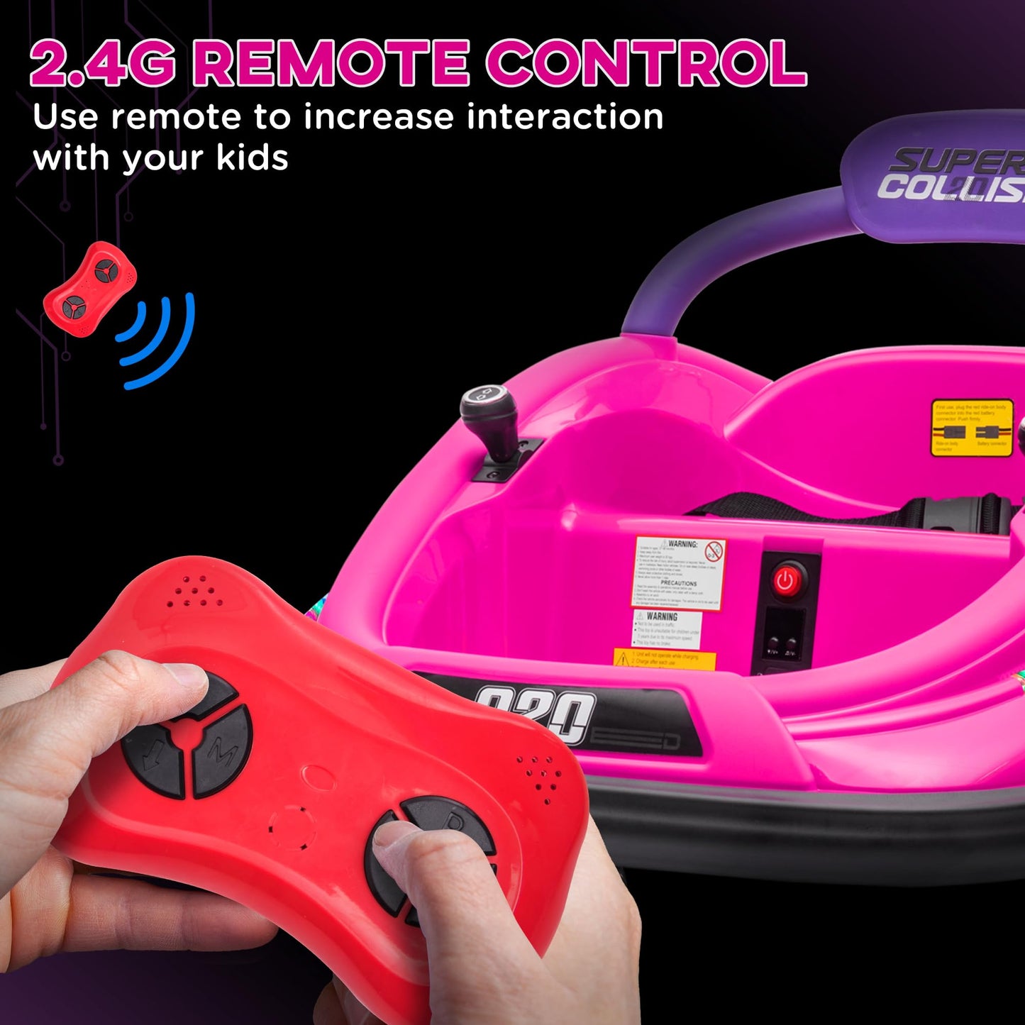 Aosom 12V Toddler Bumper Car With Remote Control, 360 Rotation Kids Electric Ride-On Toy, Twins Motor, Colorful Led Lights, 3 So