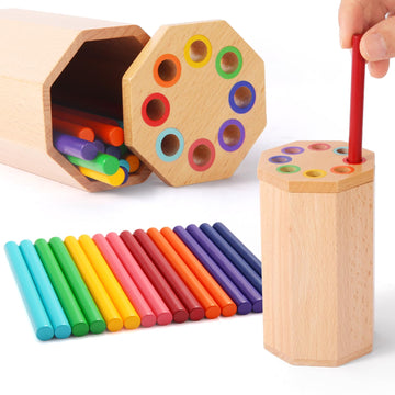 Montessori Toys For 1-3 Year Old: Wooden Learning Color Sorting Sticks Toys For Toddlers Age 1 2 3, Educational Fine Motor Devel
