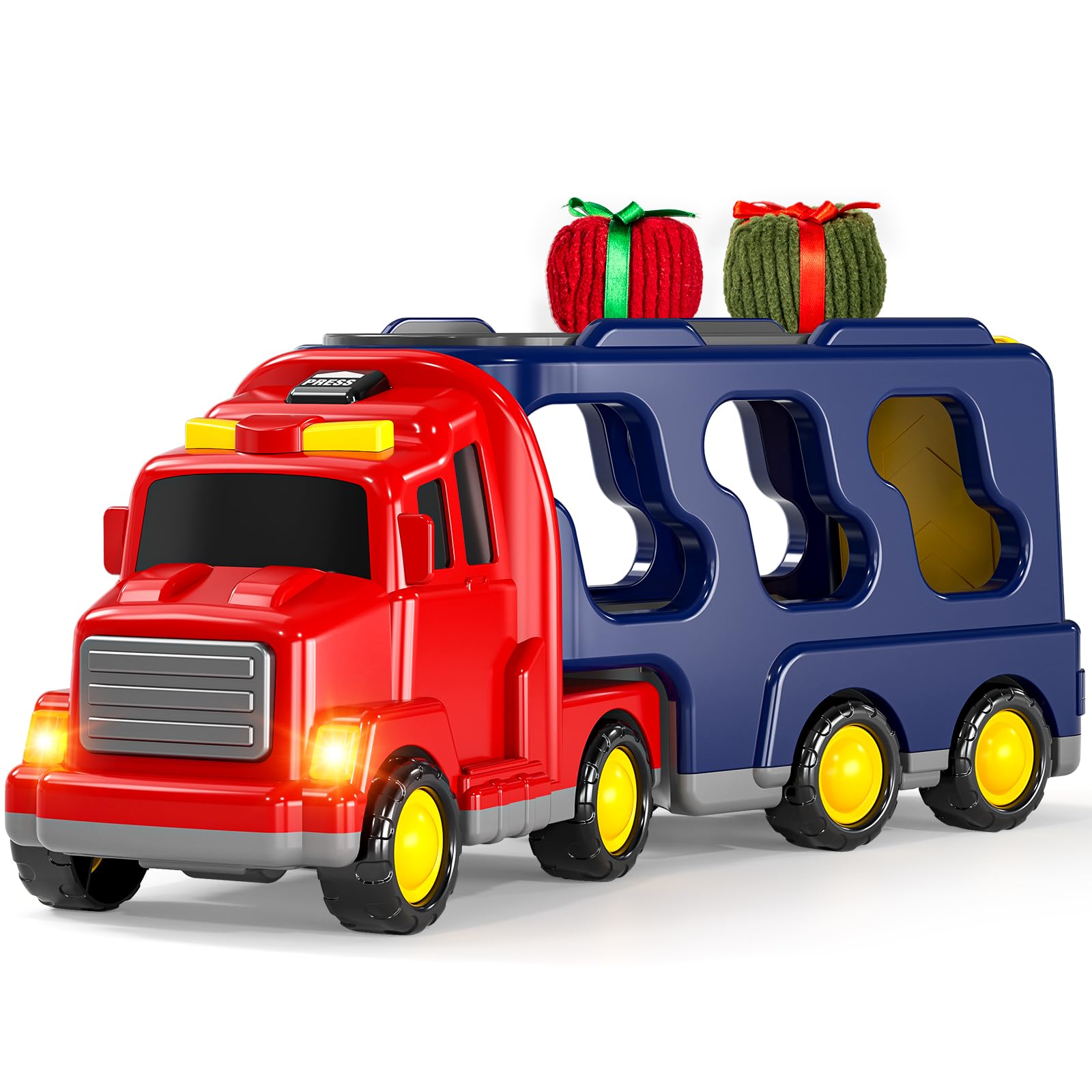 JUKUDAHU Christmas-Truck Toys Sets for 3 4 5 6 Years Old Boys - Friction Powered Toy Cars with Christmas Accessories Kids, Carri