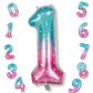 40 Inch Blue Pink Number 1 Balloon For 1St Birthday Decoration, Large Rainbow Mermaid Mylar Foil Number Balloons 0-9 For Girl, S