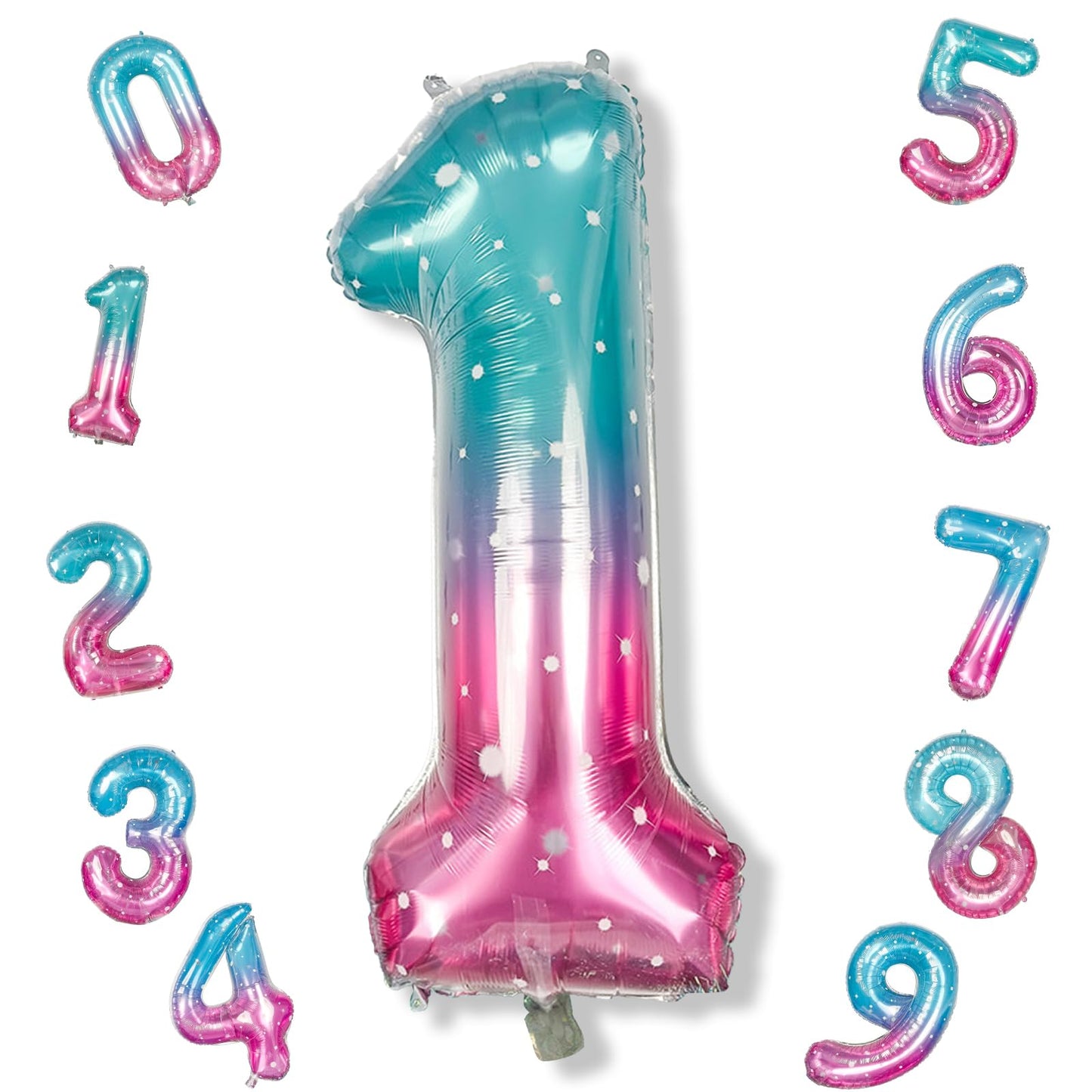40 Inch Blue Pink Number 1 Balloon For 1St Birthday Decoration, Large Rainbow Mermaid Mylar Foil Number Balloons 0-9 For Girl, S