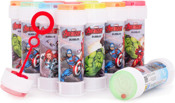 Toyland Pack of 12 Avengers Bubbles with Wands, 2fl oz Solution & Novelty Maze Lid - Pocket Money & Party Bag Toys