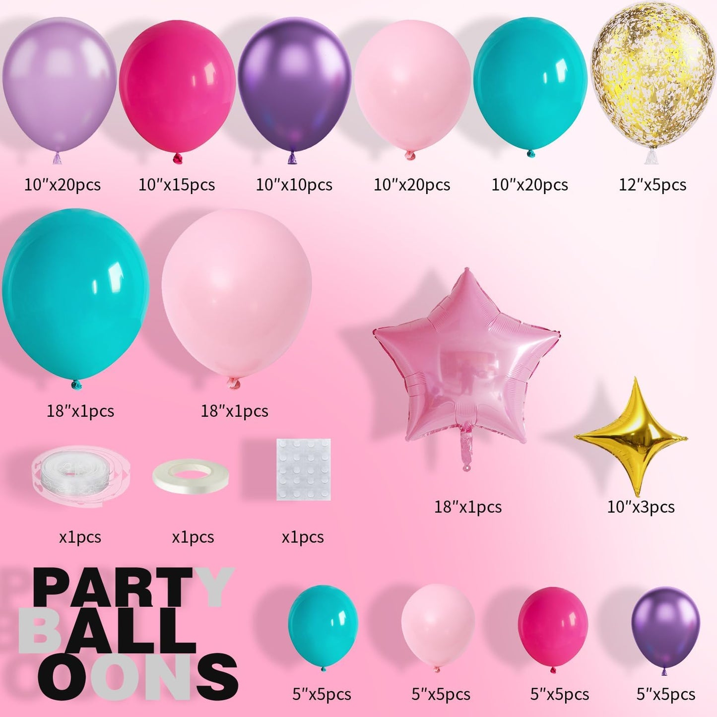 Pink Purple Balloon Arch Kit, Blue Pink Purple Balloon Arch Kit, Hot Pink Teal Balloons Arch, Hot Pink Balloon Garland With Conf