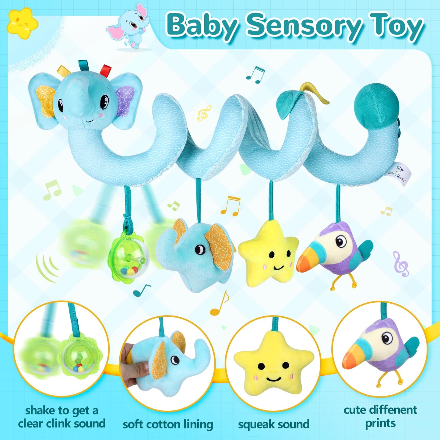 Car Seat & Stroller Toys For Boys Girls 0 3 6 9 Months,Infant Activity Spiral Hanging Plush Toys,Hanging Rattle Toys For Crib Mo