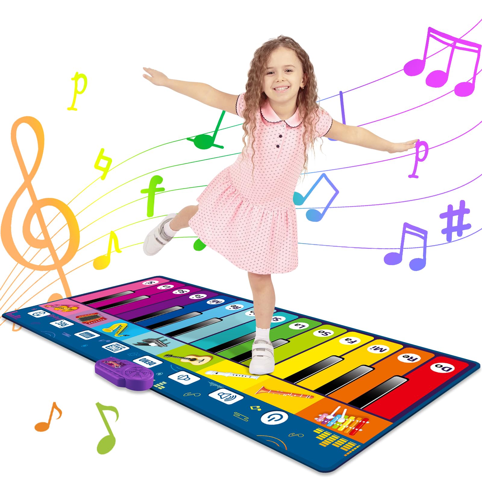 6Ft Floor Piano Mat For Toddlers, 24 Keys Musical Mat With 8 Instrument Sounds, Record And Adjustable Vol, Kids Dance Mat Toys E