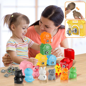 Grarain Animal Toys For Toddlers,Little People Farm,30 Piece Farm Animal Toys,10 Farm Animals And 10 Barns,10 Keys,Montessori Co