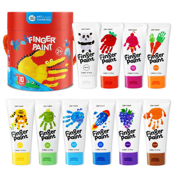 Jar Melo Safe Finger Paints For Toddlers, Non Toxic Finger Painting Set Washable, Art Painting Supplies Gift For Baby, Kids Age 2 3 4 5 6+, 10 Assorted Colors (2.1 Fl.Oz)