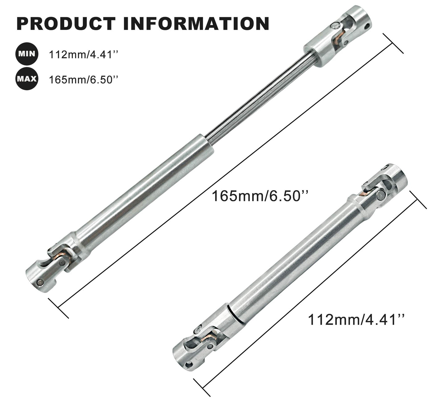 HOPLEX 2pcs Stainless Steel Drive Shaft 112-165mm for 1/10 RC Crawler Traxxas TRX6 Axial SCX10 Wraith Capra D90 TF2 Redcat GEN8