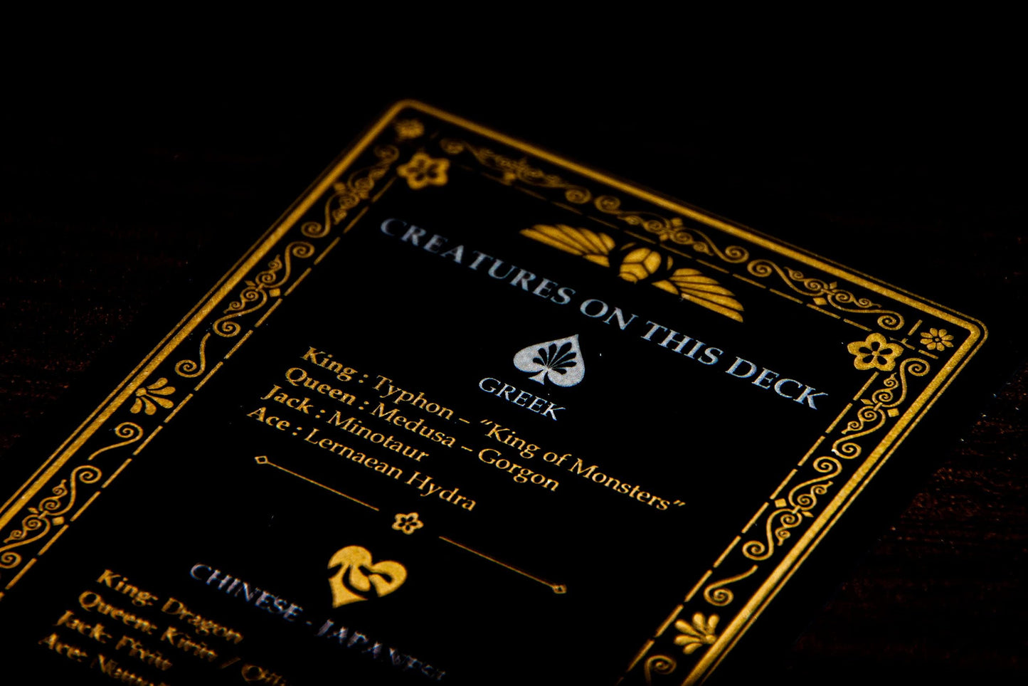 GENT SUPPLY CO. Mythical Creatures Playing Cards - Waterproof PVC, Black/Silver/Gold Edition, Custom Hand-Drawn Art