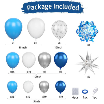 Snowflake Balloon Garland Arch Kit, Silver Blue White Balloon Arch With Snowflake Foil Balloons For Winter Wonderland Holiday Christmas Baby Shower Snow Princess Birthday Party Decorations